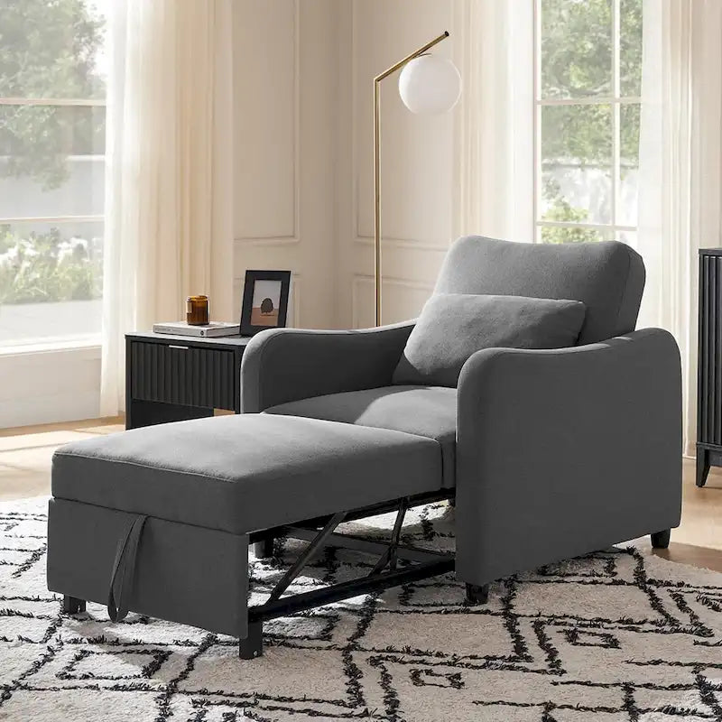 Curved Boucle Sleeper Chair 4-in-1 Convertible Single Bed-2