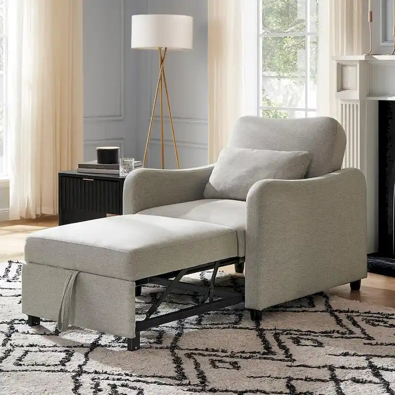 Curved Boucle Sleeper Chair 4-in-1 Convertible Single Bed-3
