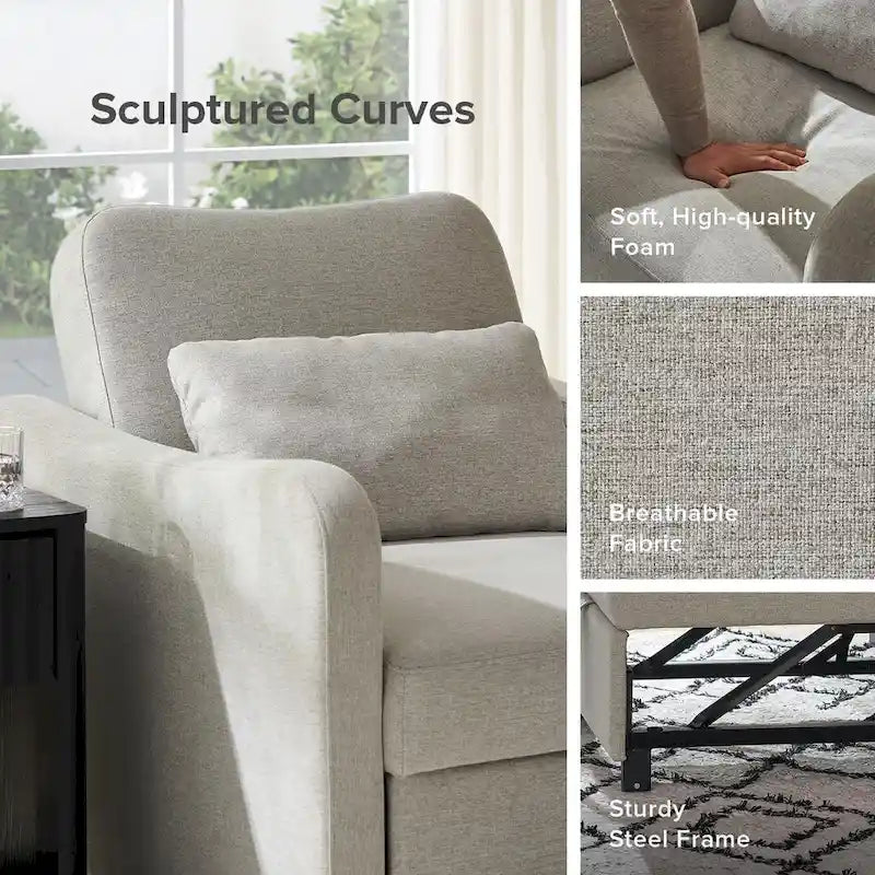 Curved Boucle Sleeper Chair 4-in-1 Convertible Single Bed-5