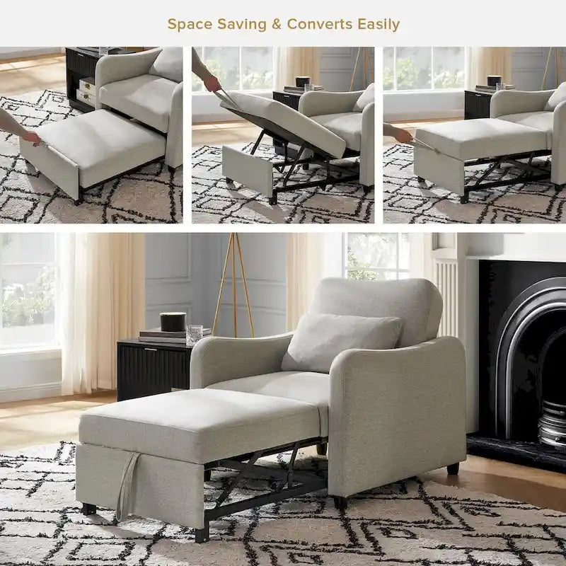 Curved Boucle Sleeper Chair 4-in-1 Convertible Single Bed-8