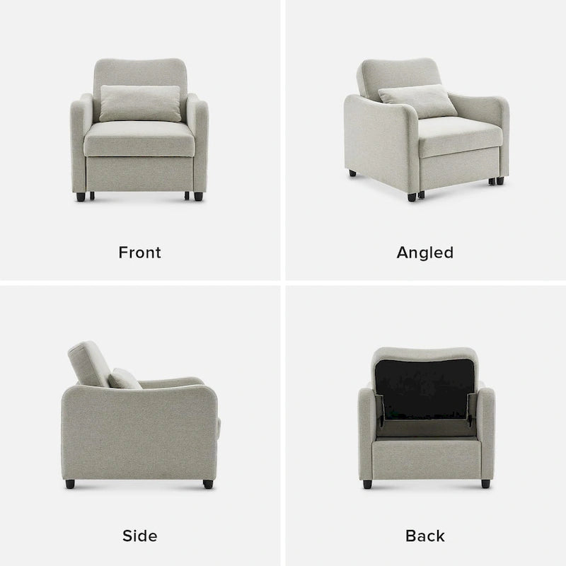 Curved Boucle Sleeper Chair 4-in-1 Convertible Single Bed-9