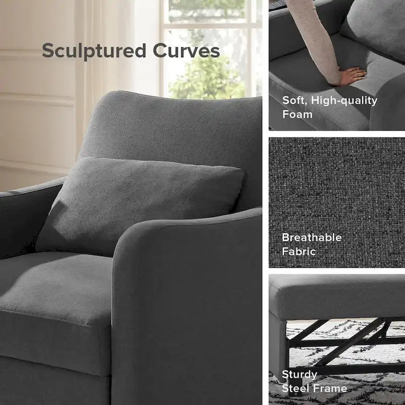 Curved Boucle Sleeper Chair 4-in-1 Convertible Single Bed-12