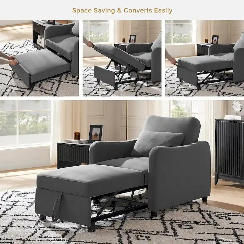 Curved Boucle Sleeper Chair 4-in-1 Convertible Single Bed-14
