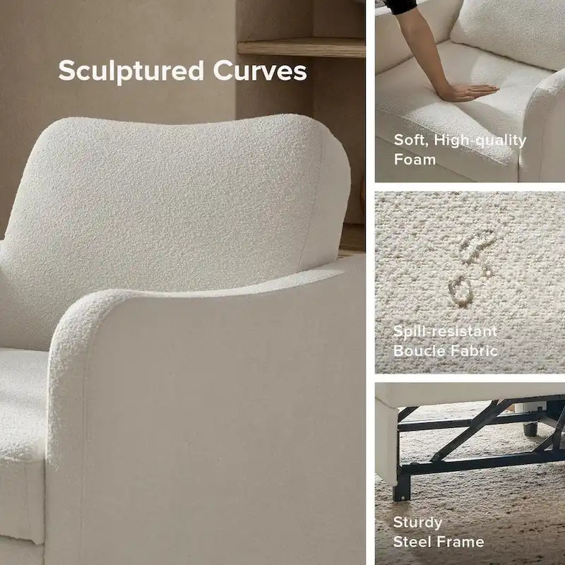 Curved Boucle Sleeper Chair 4-in-1 Convertible Single Bed-18
