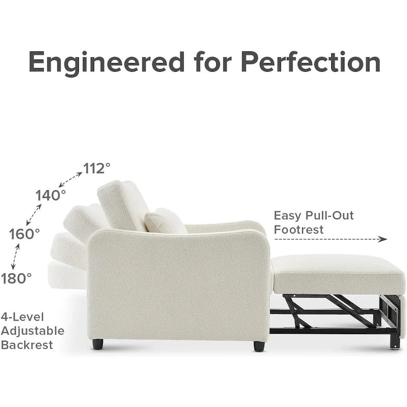 Curved Boucle Sleeper Chair 4-in-1 Convertible Single Bed-19