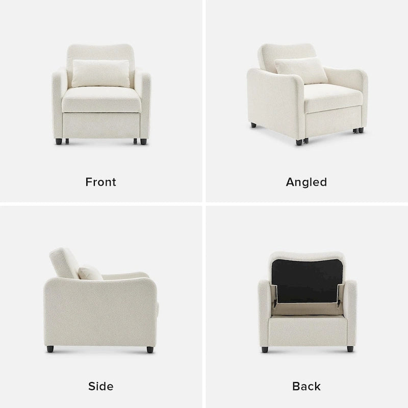 Curved Boucle Sleeper Chair 4-in-1 Convertible Single Bed-22