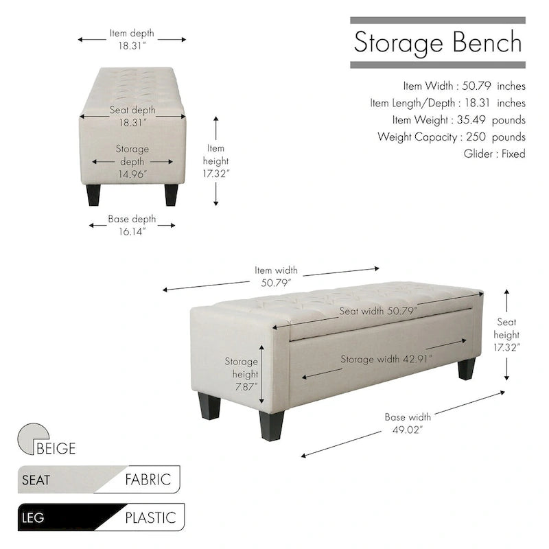 Porthos Home Wren Fabric Button Tufted Storage Bench-8
