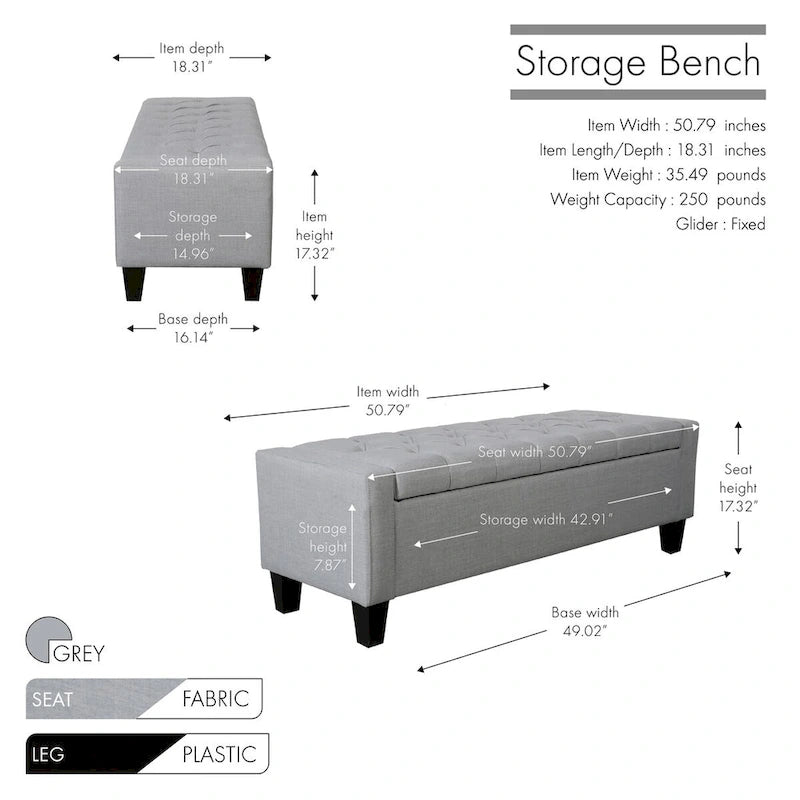 Porthos Home Wren Fabric Button Tufted Storage Bench-20