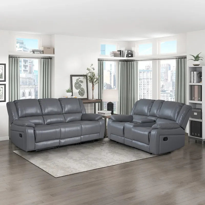 2-Piece Classic Faux Leather Manual Reclining Living Room Sofa Set with Console and Cup Holders-23