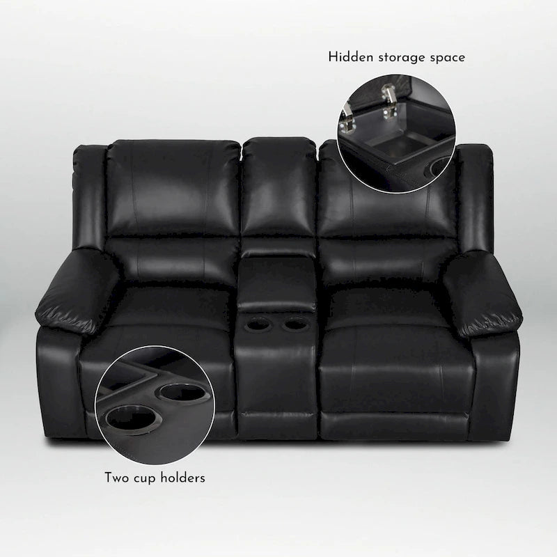 2-Piece Classic Faux Leather Manual Reclining Living Room Sofa Set with Console and Cup Holders-5