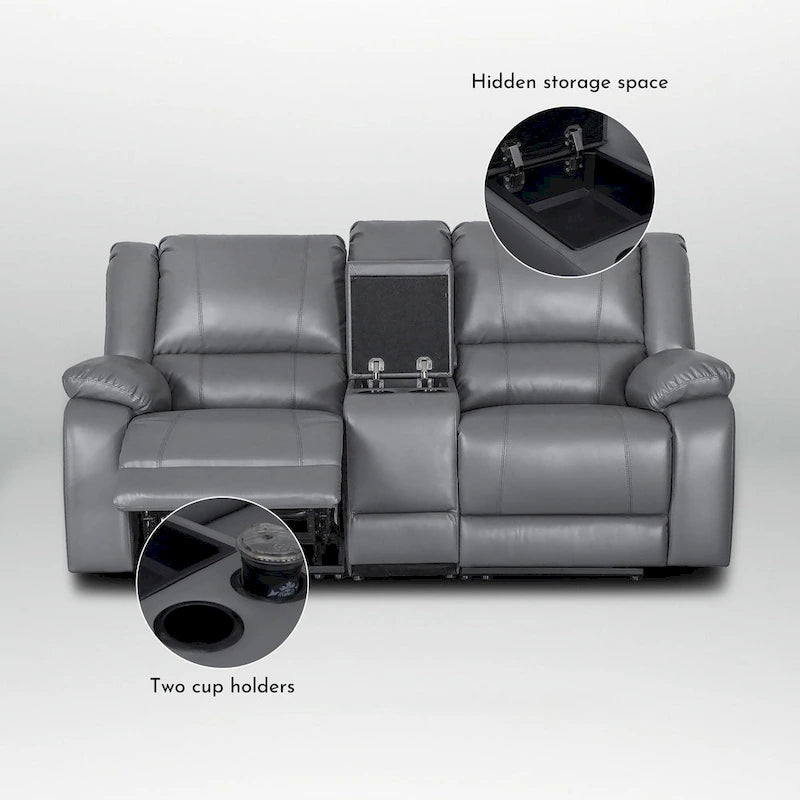 2-Piece Classic Faux Leather Manual Reclining Living Room Sofa Set with Console and Cup Holders-9