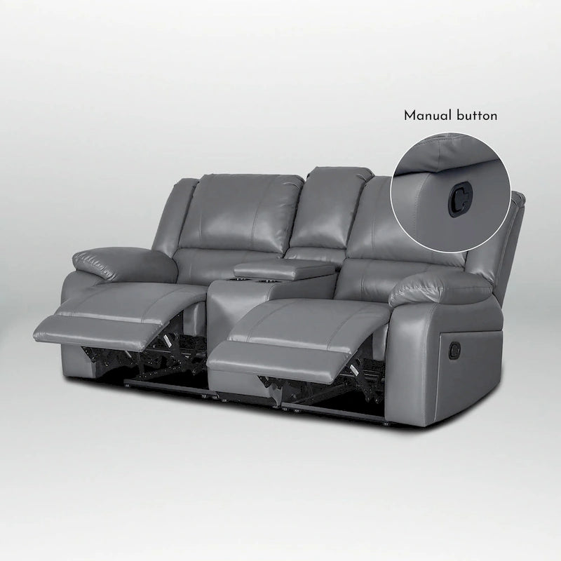 2-Piece Classic Faux Leather Manual Reclining Living Room Sofa Set with Console and Cup Holders-10