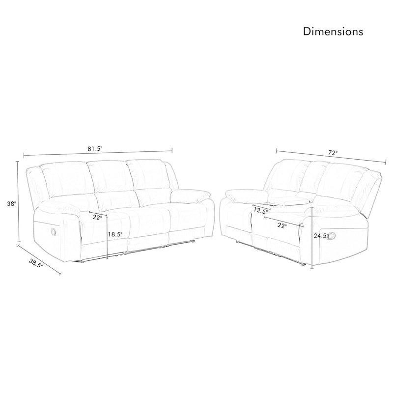 2-Piece Classic Faux Leather Manual Reclining Living Room Sofa Set with Console and Cup Holders-11