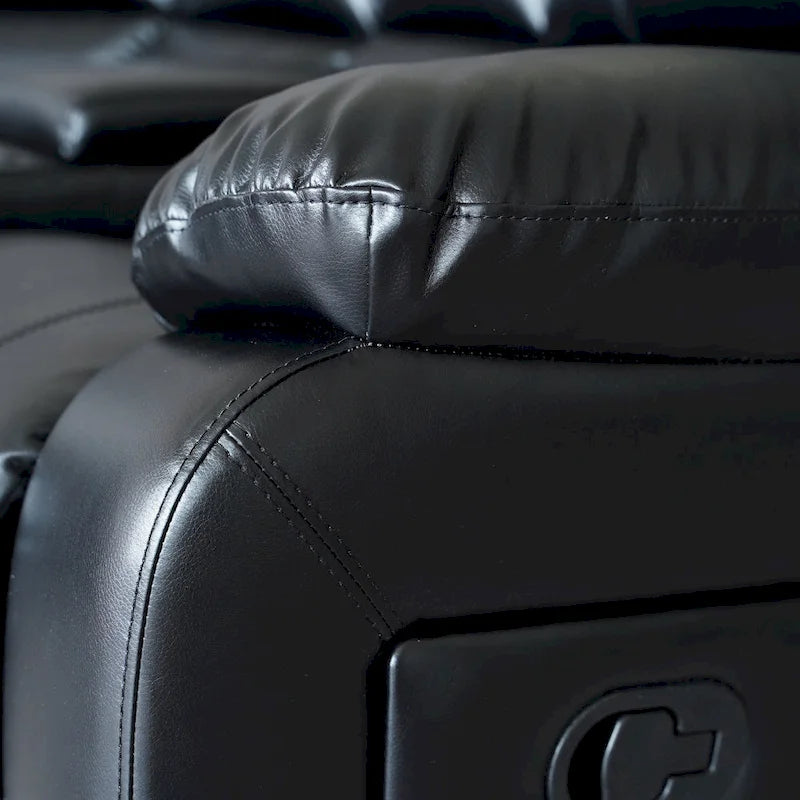 2-Piece Classic Faux Leather Manual Reclining Living Room Sofa Set with Console and Cup Holders-12