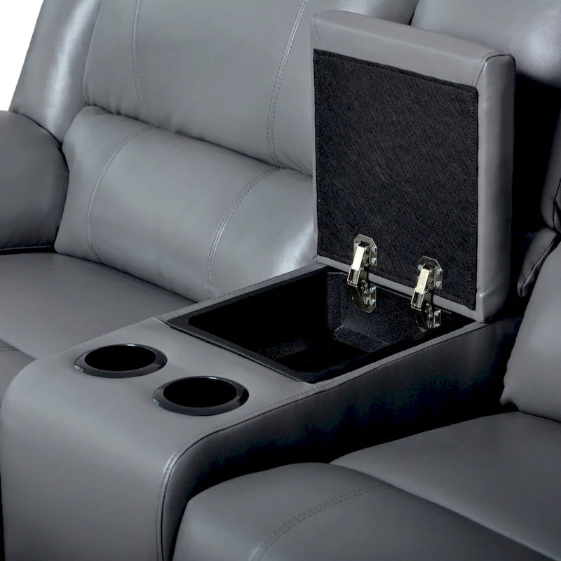 2-Piece Classic Faux Leather Manual Reclining Living Room Sofa Set with Console and Cup Holders-20