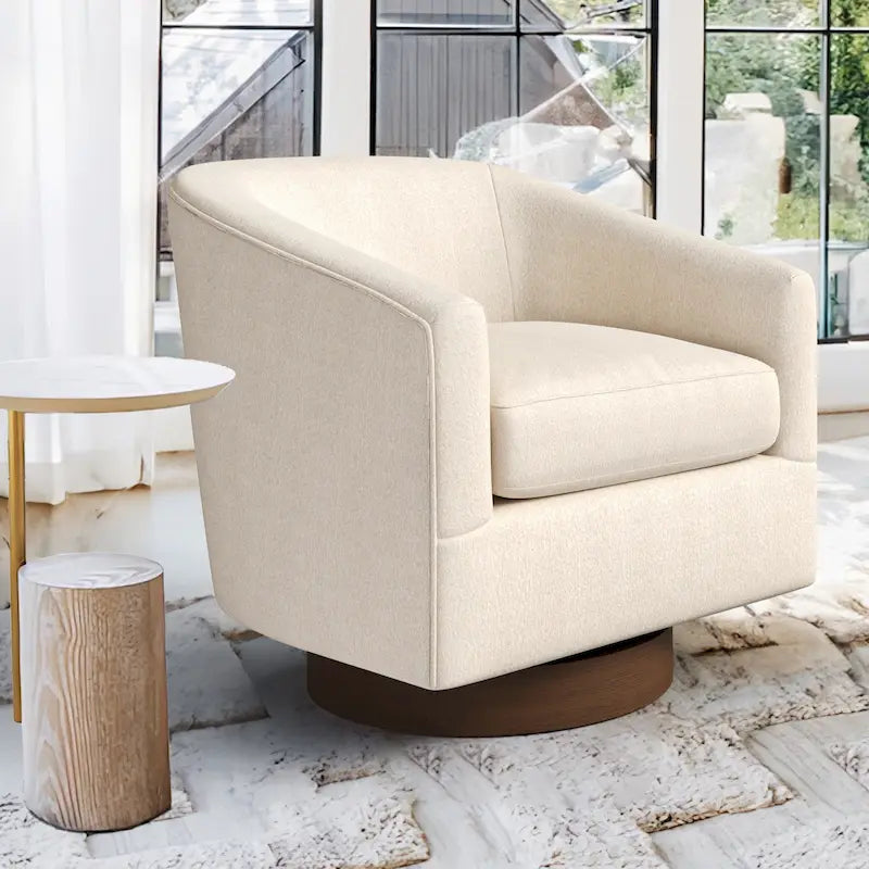 LUE BONA Modern Living Room Armchair Upholstered Wooden Barrel Swivel Accent Chair-30