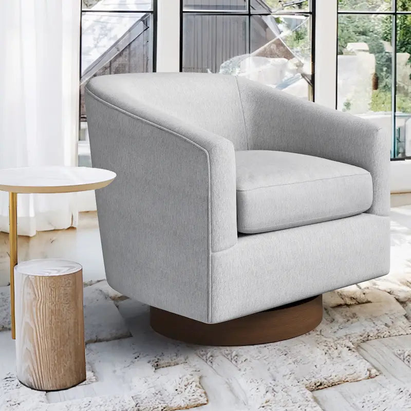 LUE BONA Modern Living Room Armchair Upholstered Wooden Barrel Swivel Accent Chair-32