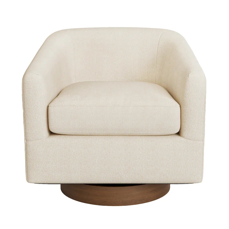 LUE BONA Modern Living Room Armchair Upholstered Wooden Barrel Swivel Accent Chair-2