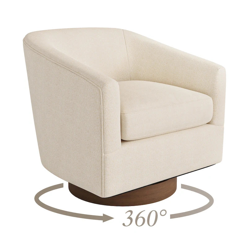 LUE BONA Modern Living Room Armchair Upholstered Wooden Barrel Swivel Accent Chair-3