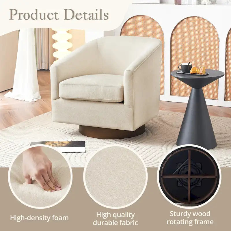LUE BONA Modern Living Room Armchair Upholstered Wooden Barrel Swivel Accent Chair-5