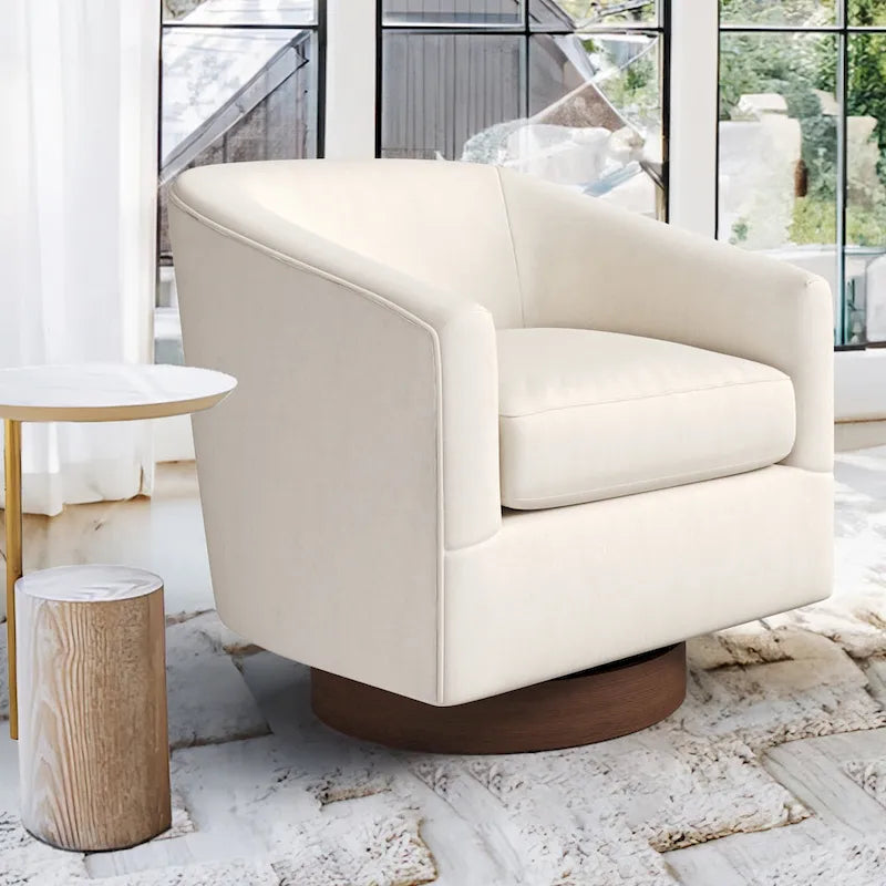 LUE BONA Modern Living Room Armchair Upholstered Wooden Barrel Swivel Accent Chair-8