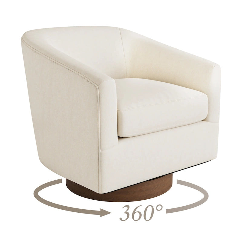 LUE BONA Modern Living Room Armchair Upholstered Wooden Barrel Swivel Accent Chair-10