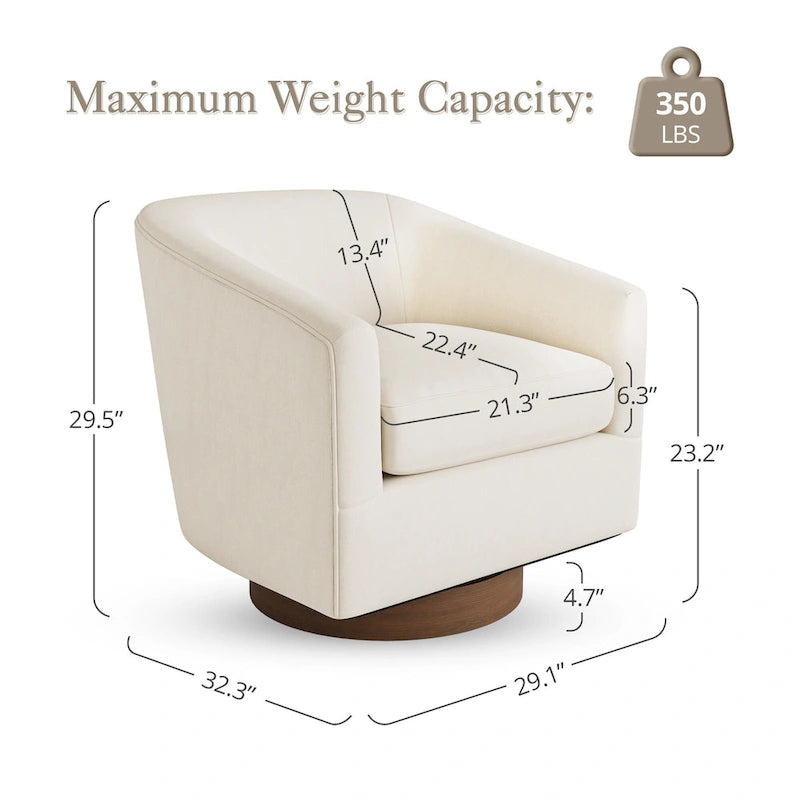 LUE BONA Modern Living Room Armchair Upholstered Wooden Barrel Swivel Accent Chair-11