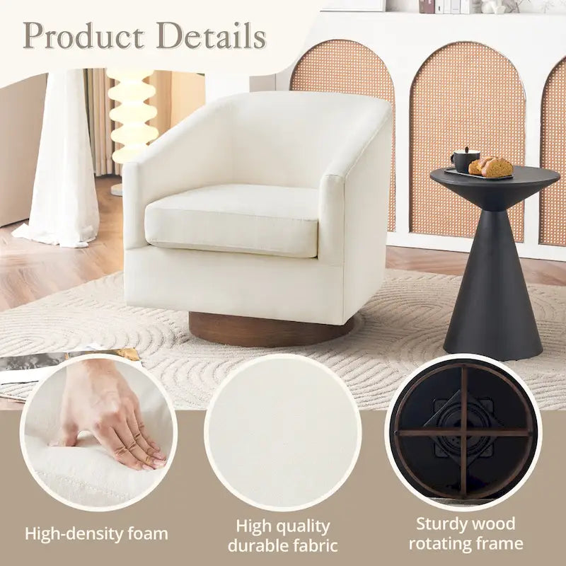 LUE BONA Modern Living Room Armchair Upholstered Wooden Barrel Swivel Accent Chair-12