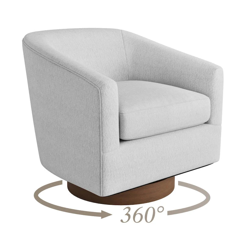 LUE BONA Modern Living Room Armchair Upholstered Wooden Barrel Swivel Accent Chair-17