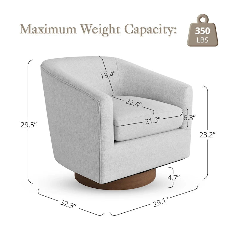 LUE BONA Modern Living Room Armchair Upholstered Wooden Barrel Swivel Accent Chair-18