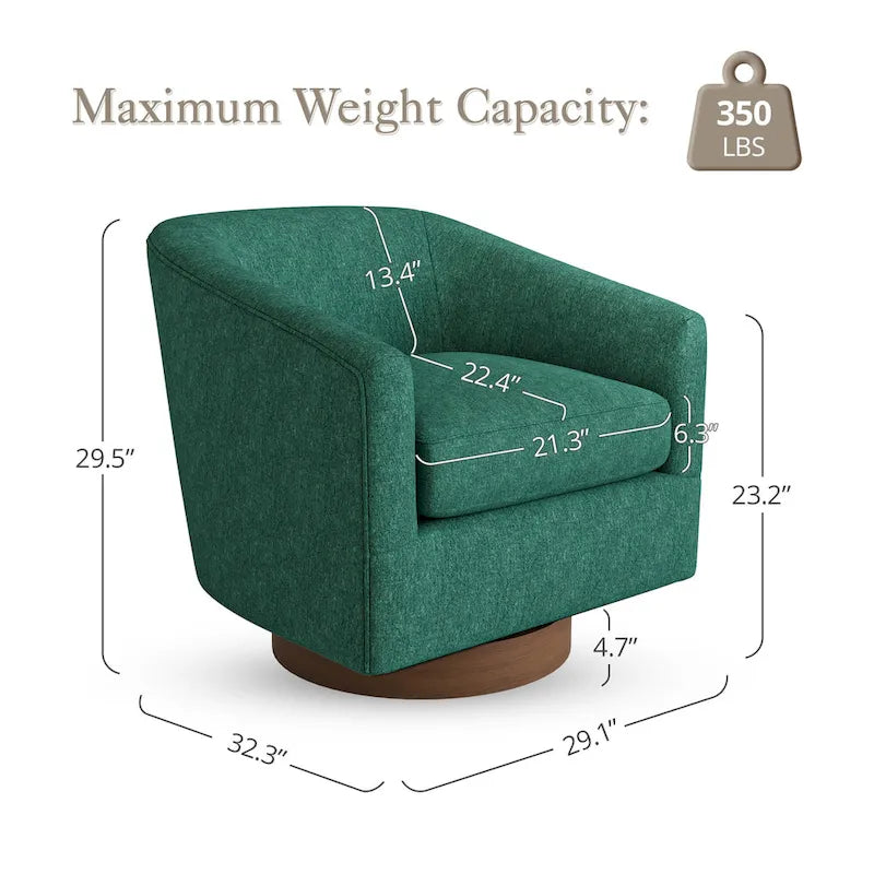 LUE BONA Modern Living Room Armchair Upholstered Wooden Barrel Swivel Accent Chair-25