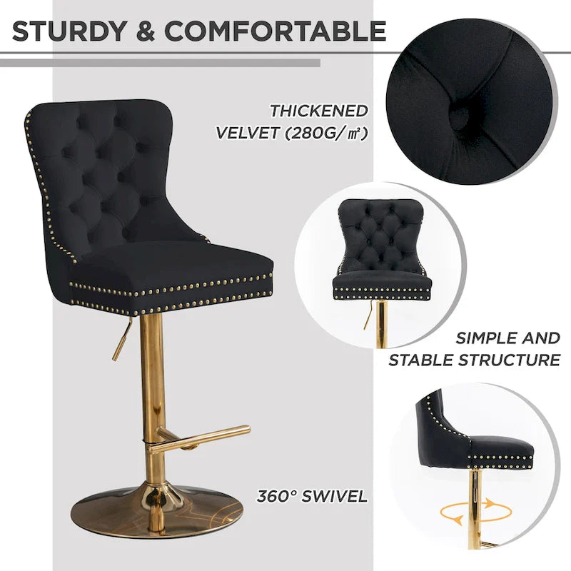 Velvet Swivel Bar Stool with Adjustable Height-6