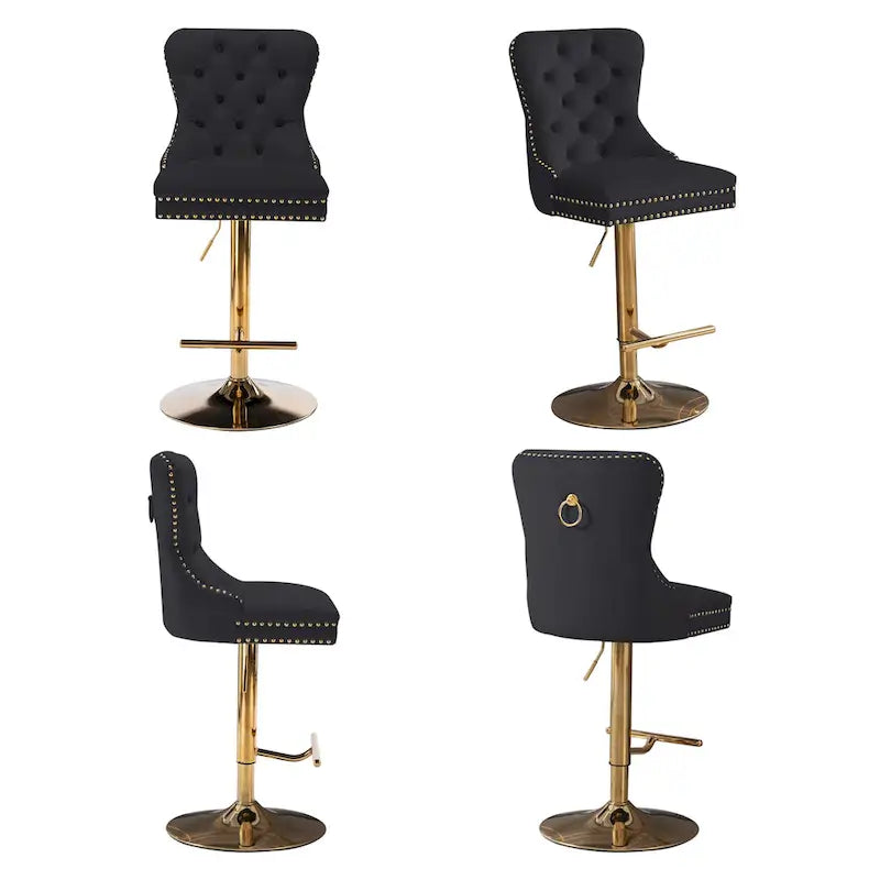 Velvet Swivel Bar Stool with Adjustable Height-7