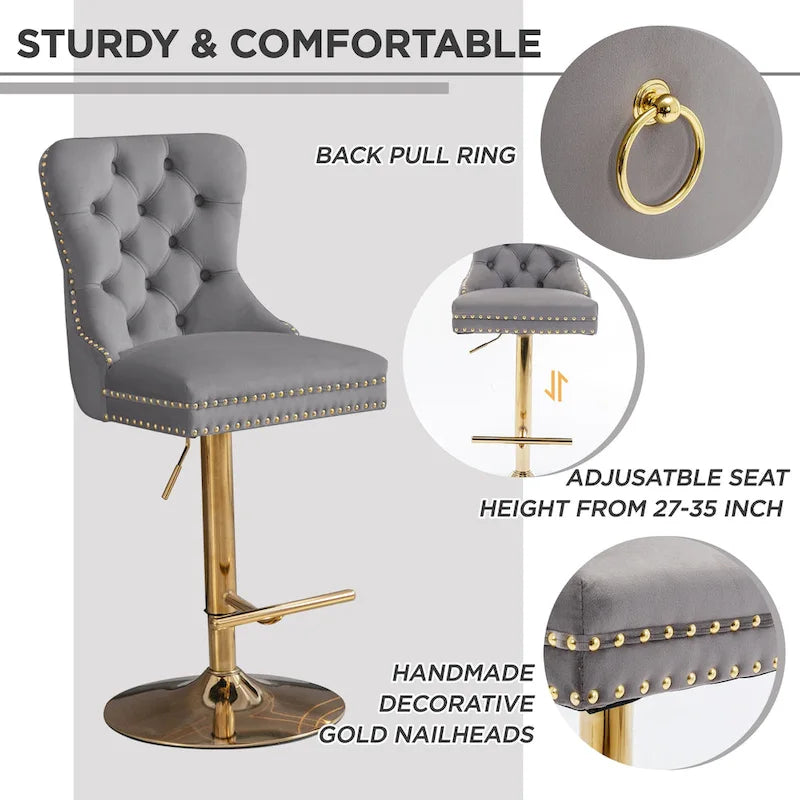 Velvet Swivel Bar Stool with Adjustable Height-10