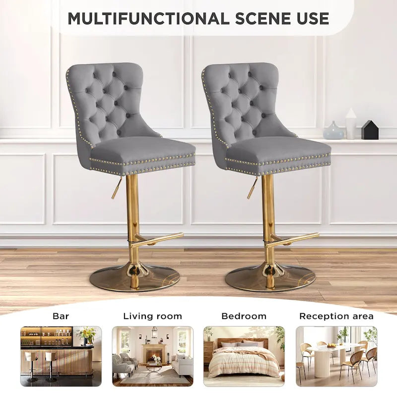 Velvet Swivel Bar Stool with Adjustable Height-11