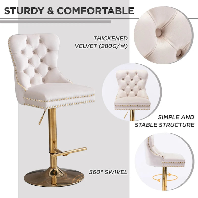 Velvet Swivel Bar Stool with Adjustable Height-16