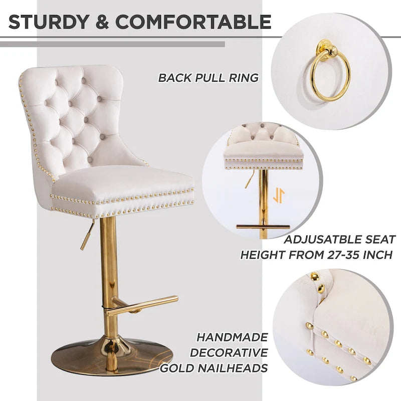 Velvet Swivel Bar Stool with Adjustable Height-17