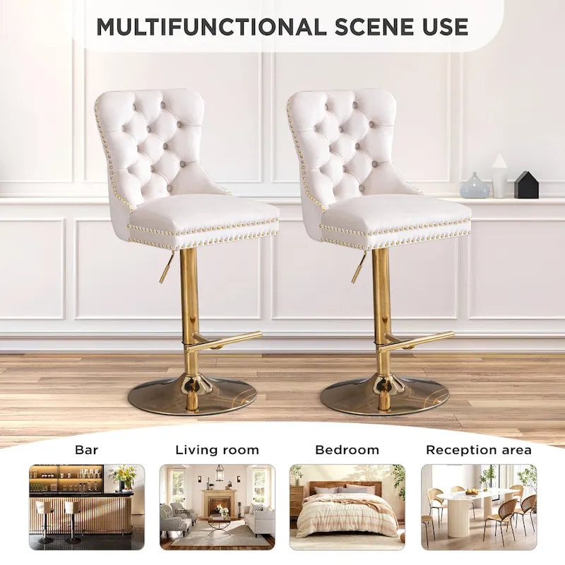 Velvet Swivel Bar Stool with Adjustable Height-18