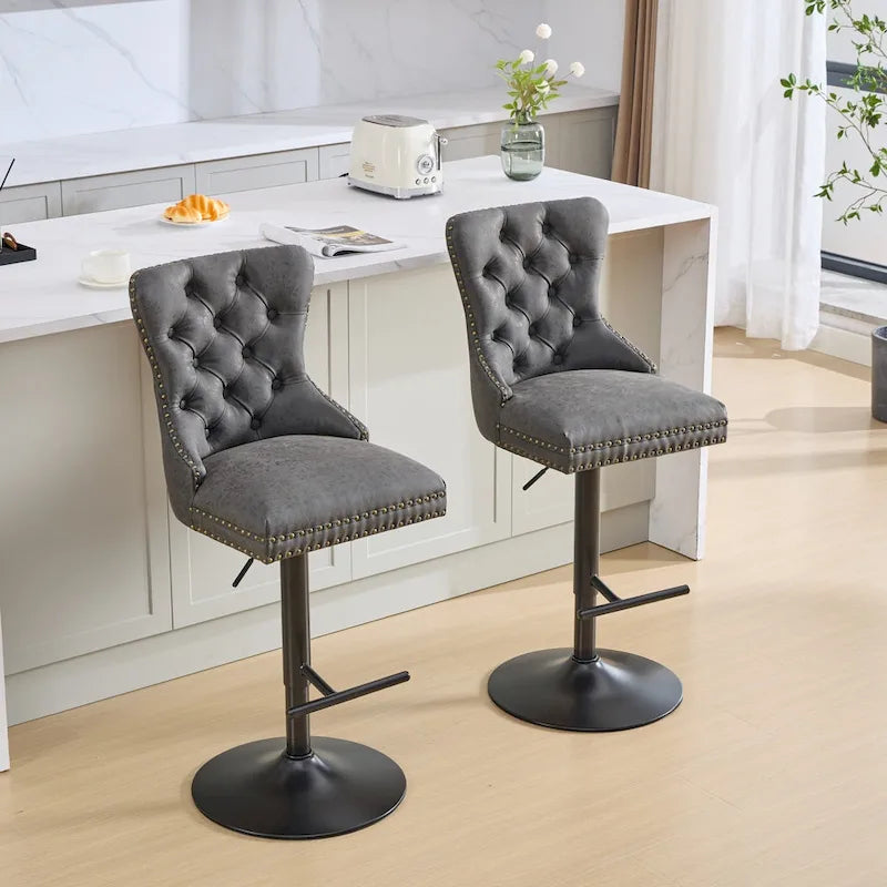 Velvet Swivel Bar Stool with Adjustable Height-21