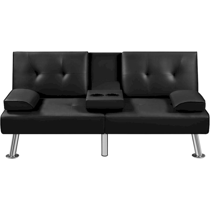 Yaheetech Faux Leather Convertible Futon Sofa Bed 3-In-1 Adjustable Futon Couch-4