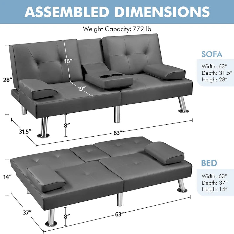 Yaheetech Faux Leather Convertible Futon Sofa Bed 3-In-1 Adjustable Futon Couch-14