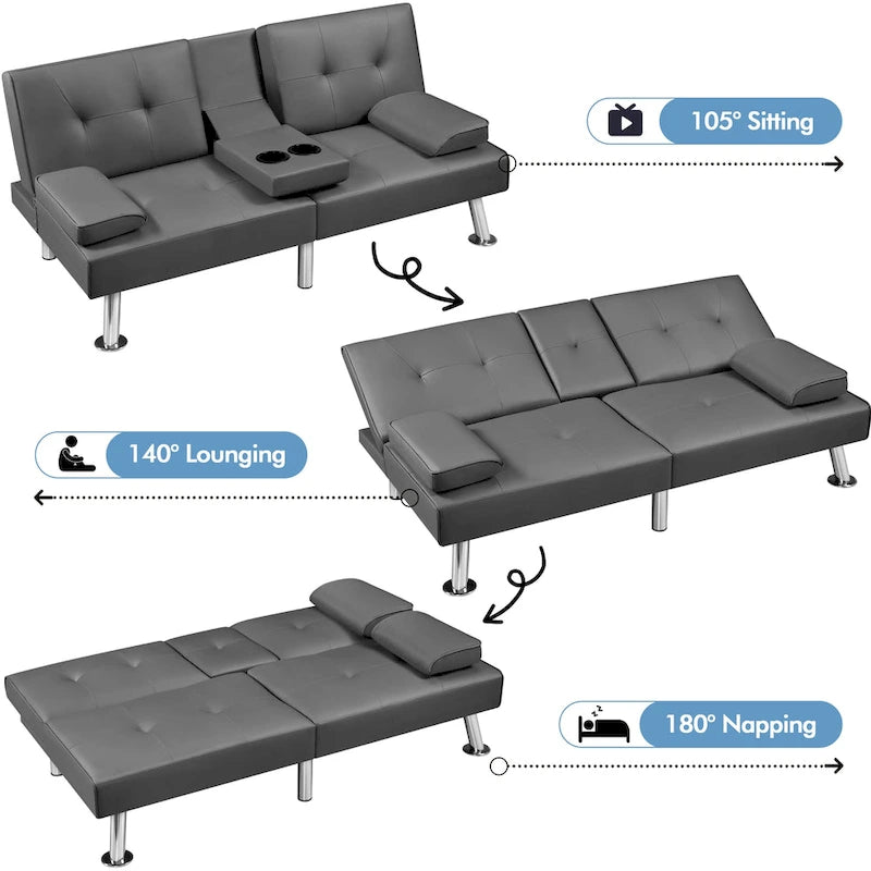 Yaheetech Faux Leather Convertible Futon Sofa Bed 3-In-1 Adjustable Futon Couch-16