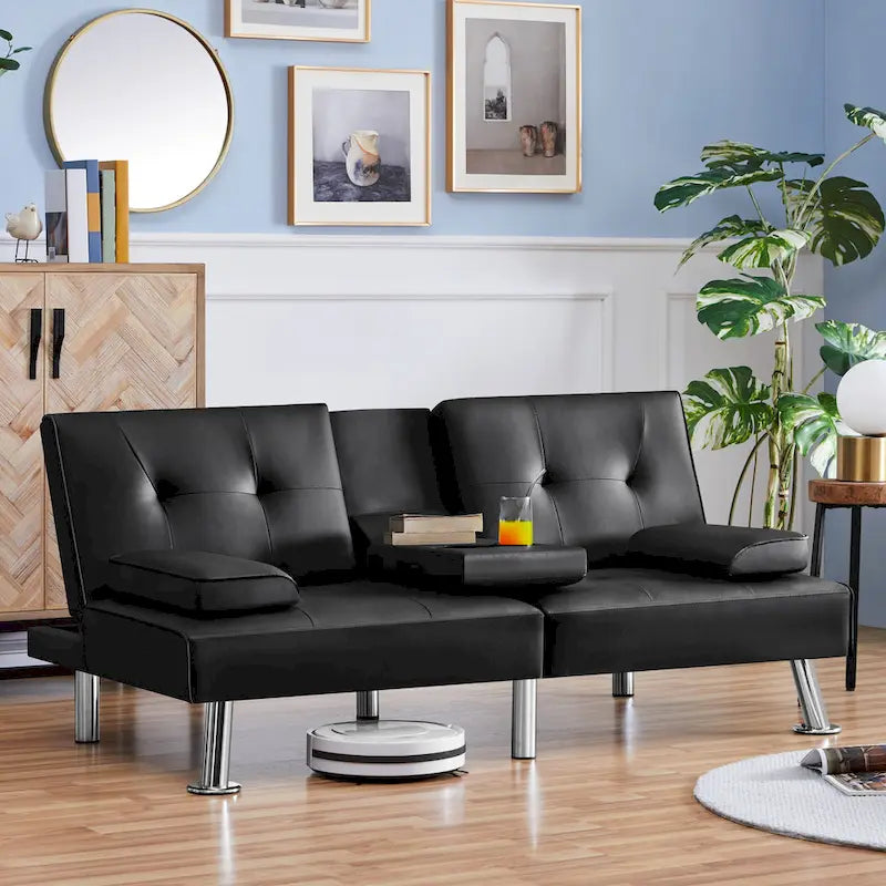 Yaheetech Faux Leather Convertible Futon Sofa Bed 3-In-1 Adjustable Futon Couch-19