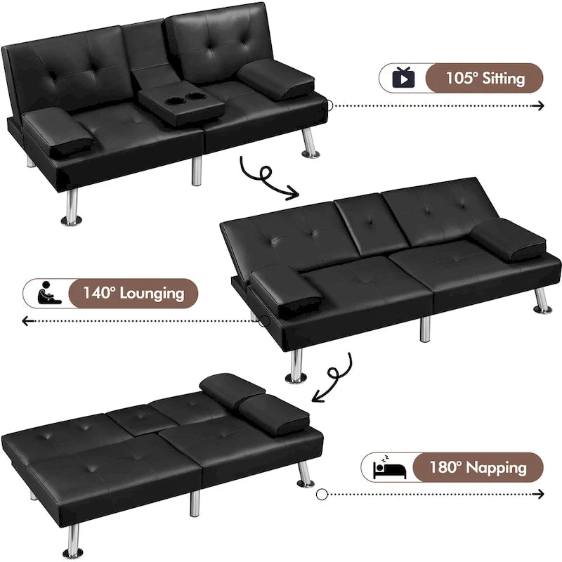 Yaheetech Faux Leather Convertible Futon Sofa Bed 3-In-1 Adjustable Futon Couch-22