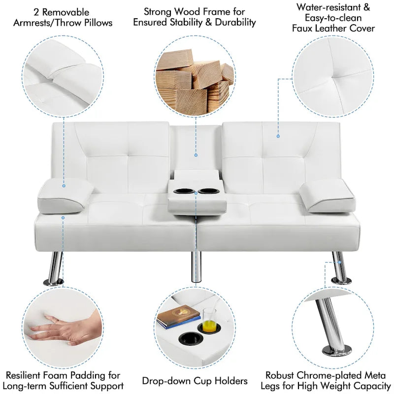 Yaheetech Faux Leather Convertible Futon Sofa Bed 3-In-1 Adjustable Futon Couch-27