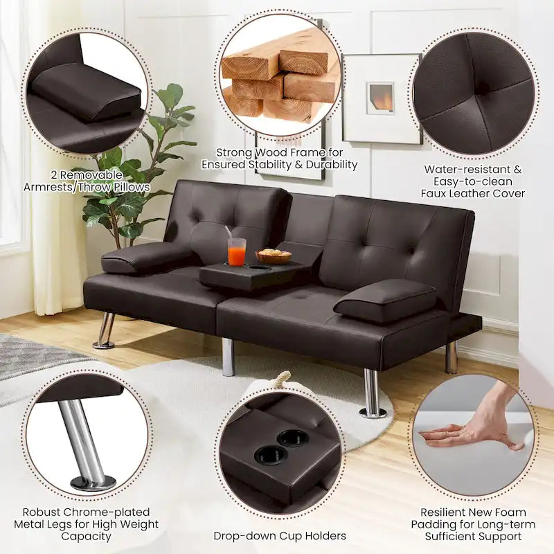 Yaheetech Faux Leather Convertible Futon Sofa Bed 3-In-1 Adjustable Futon Couch-33