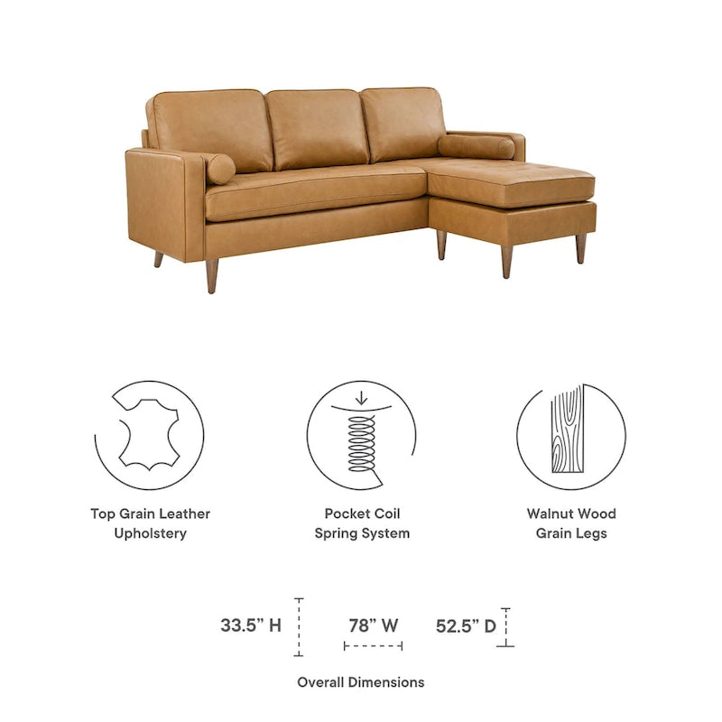 Valour 78 Leather Apartment Sectional Sofa-17