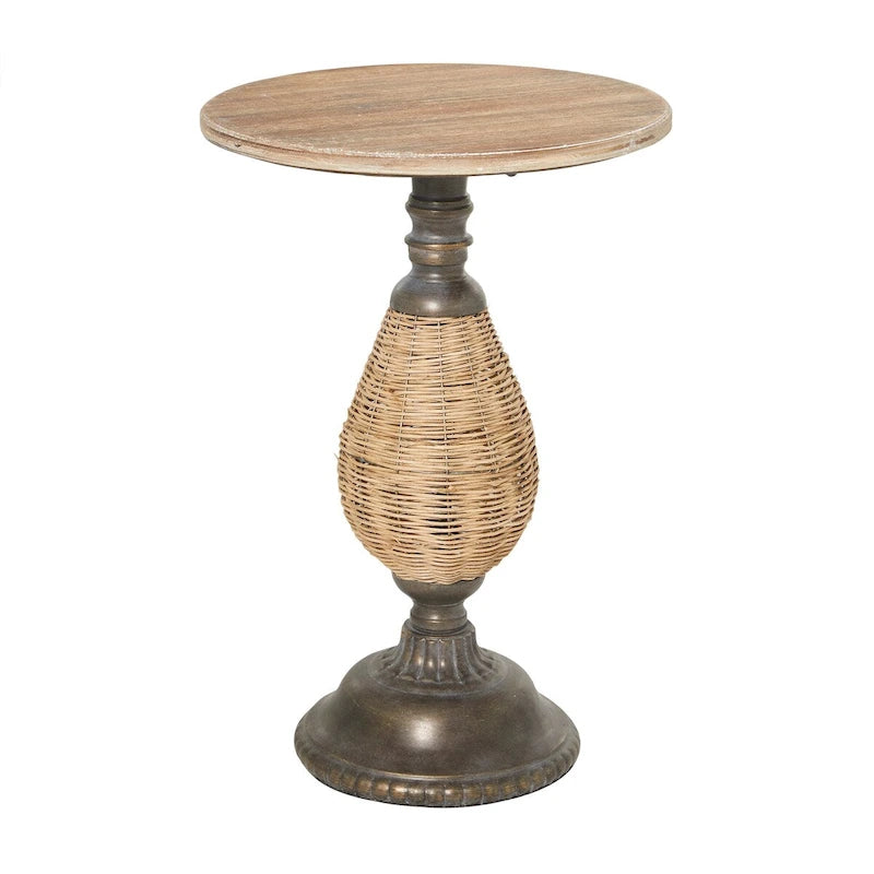 Wood Accent Table with Black Metal and Rattan Base - Brown or White - Roche River Decor-11