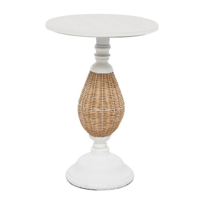 Wood Accent Table with Black Metal and Rattan Base - Brown or White - Roche River Decor-12