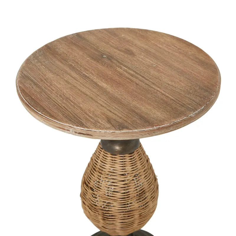 Wood Accent Table with Black Metal and Rattan Base - Brown or White - Roche River Decor-4
